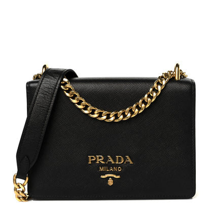 Prada Saffiano Chain Shoulder Bag Black 1 of 9