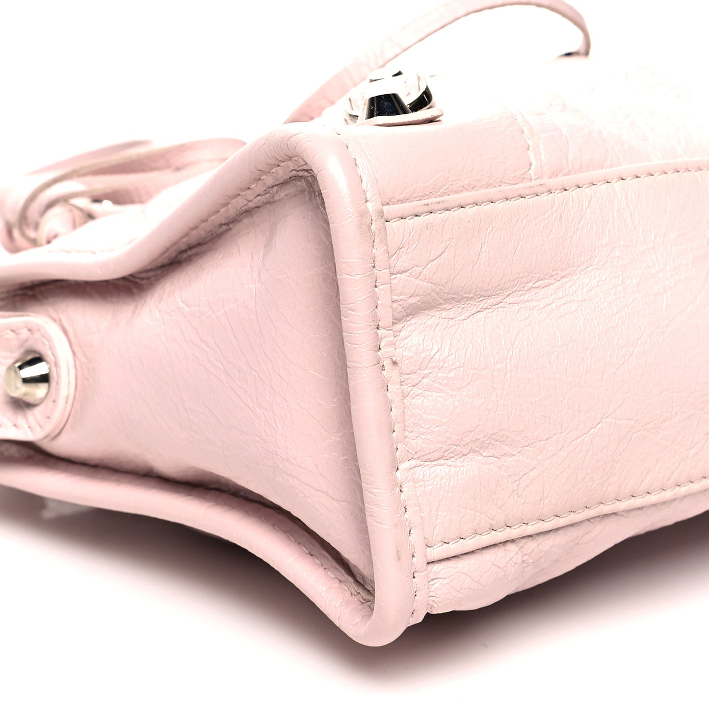 Agneau Classic Silver Hardware Mini City Logo Strap Light Rose White