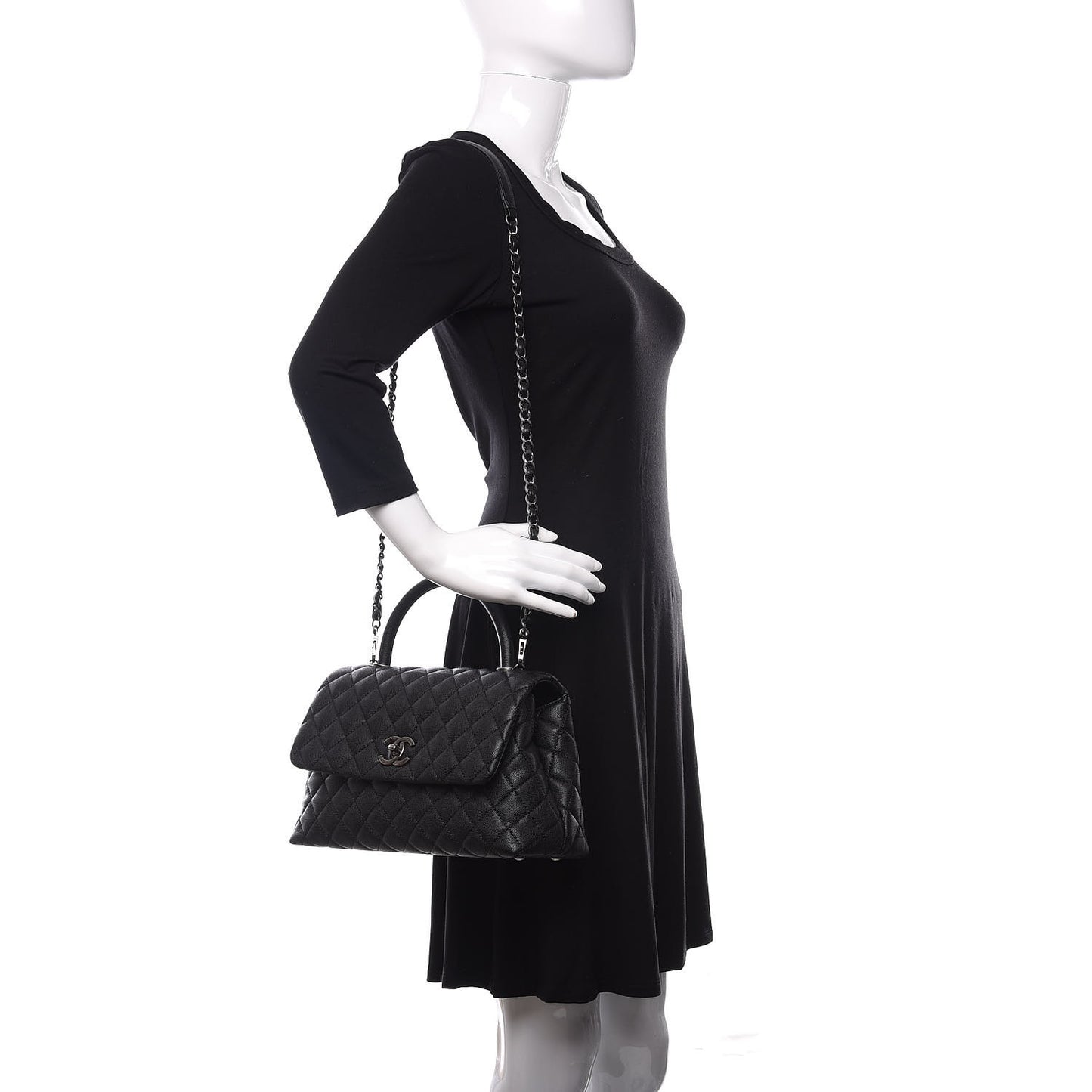 Caviar Quilted Small Coco Handle Flap Black