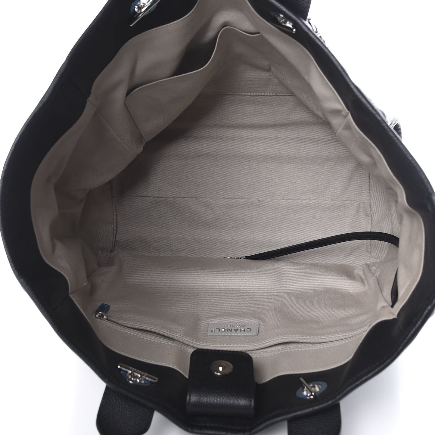 Glazed Calfskin Medium Deauville Tote Black
