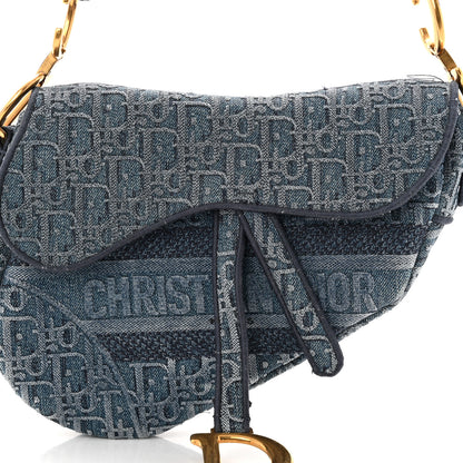 Christian Dior Oblique Embroidered Saddle Bag Denim Blue 8 of 12