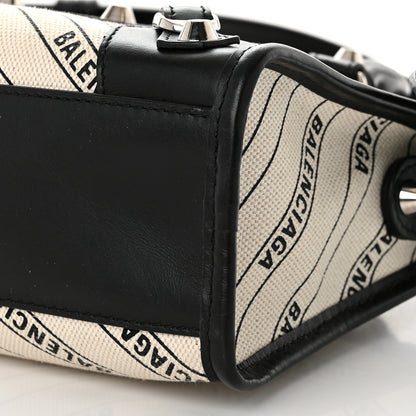 Balenciaga Canvas Satin Calfskin Diagonal Allover Logo Print Classic Silver Hardware Mini City Natural Black 9 of 9
