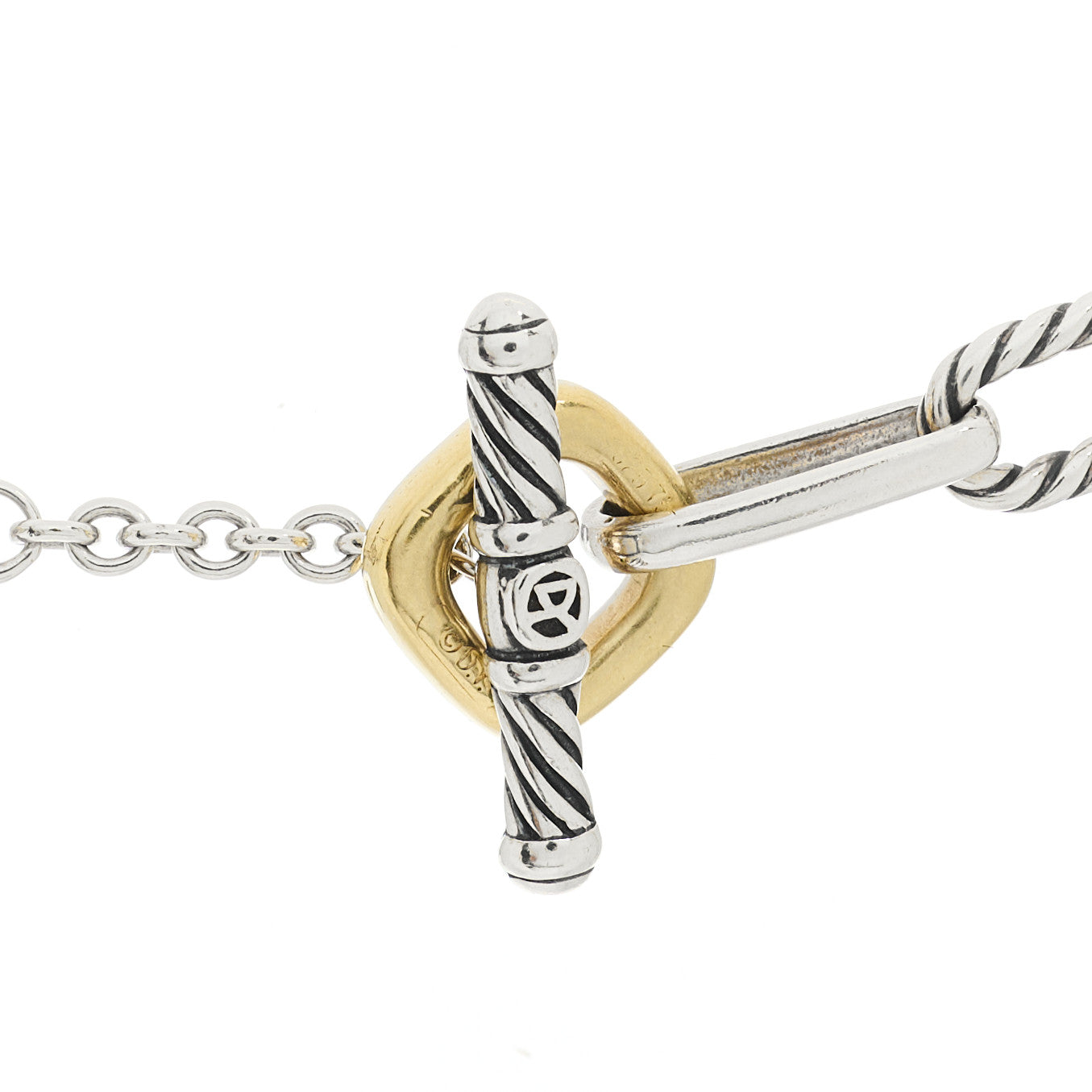 David Yurman Sterling Silver 18K Yellow Gold Link Figaro Link Toggle Necklace 4 of 5