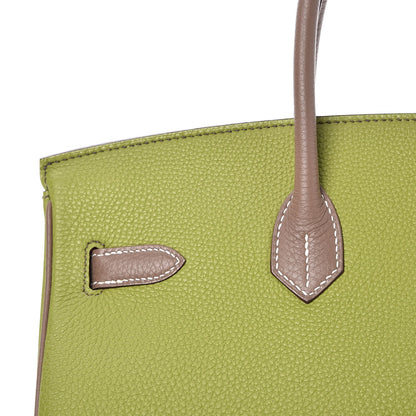 Hermes Togo Bi Color Horseshoe Birkin 35 Vert Anis Etoupe 27 of 35