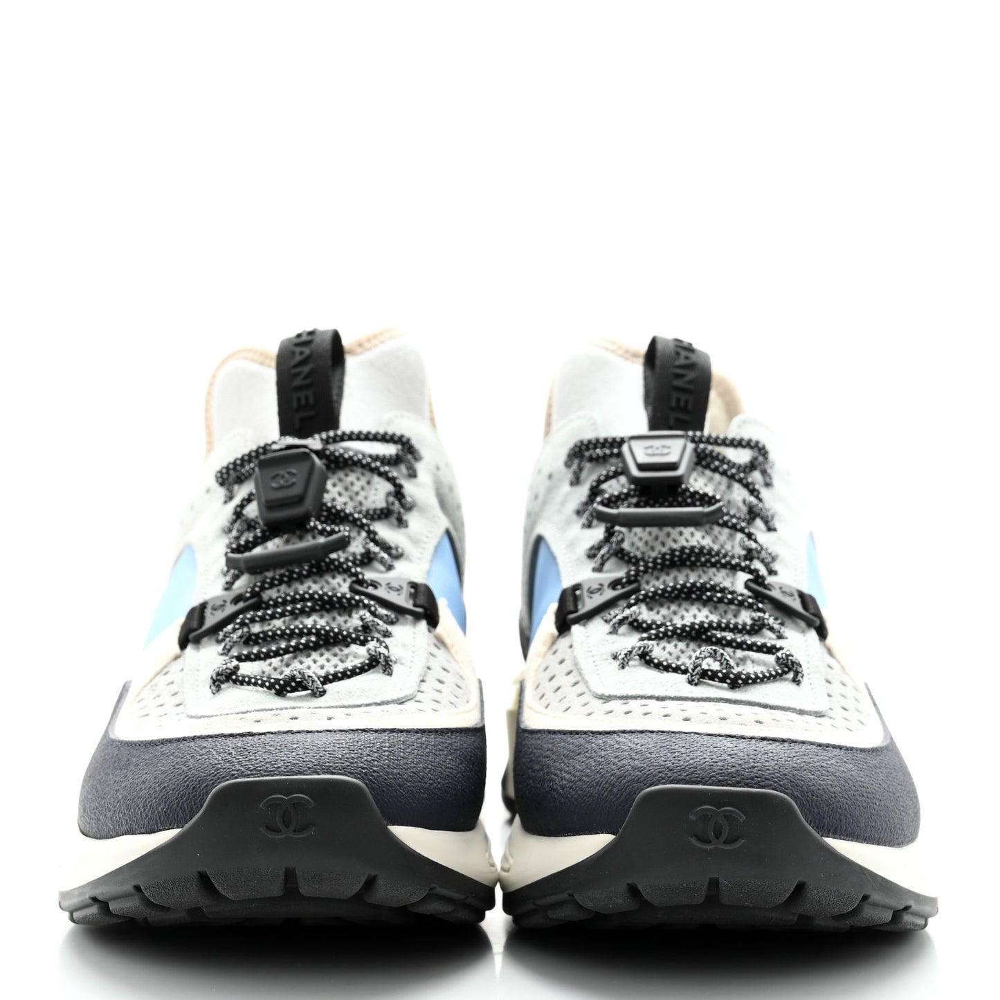 Fabric Suede Calfskin Mesh Womens CC Sneakers 40 Black Blue Ivory