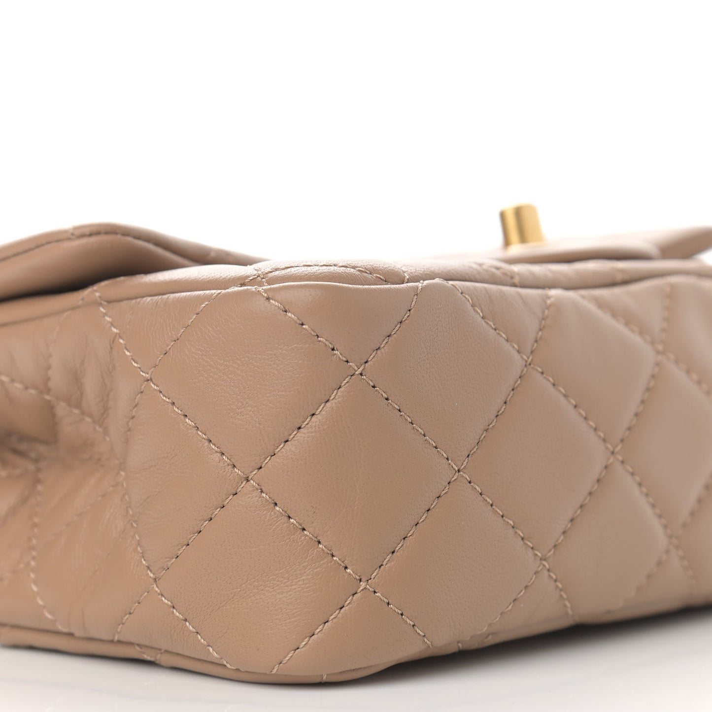Lambskin Quilted Mini Rectangular Pearl Crush Flap Dark Beige