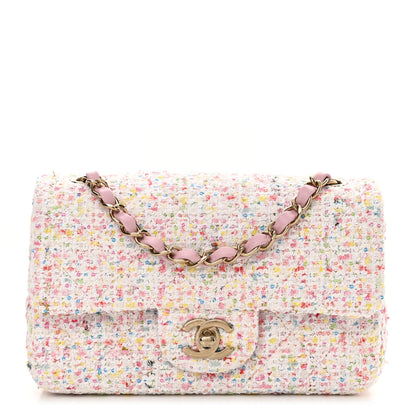 Chanel Tweed Sequin Quilted Mini Rectangular Flap White Pink Green Blue 1 of 10