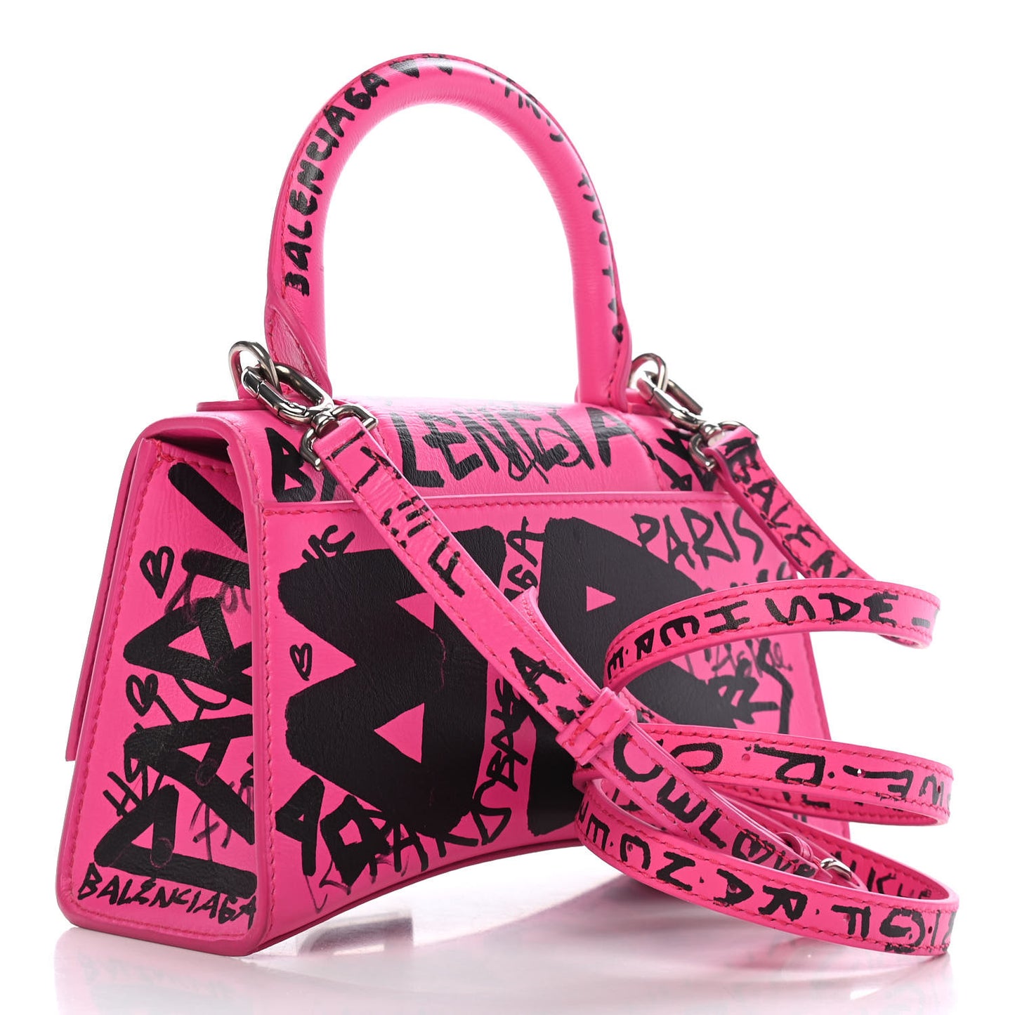 Smooth Calfskin Graffiti Hourglass Top Handle Bag XS Acid Fuchsia Black