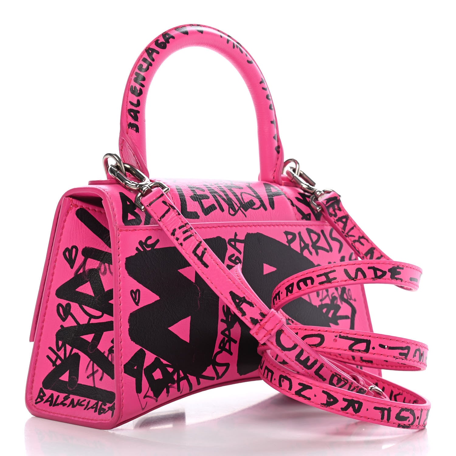 Balenciaga Smooth Calfskin Graffiti Hourglass Top Handle Bag XS Acid Fuchsia Black 4 of 36
