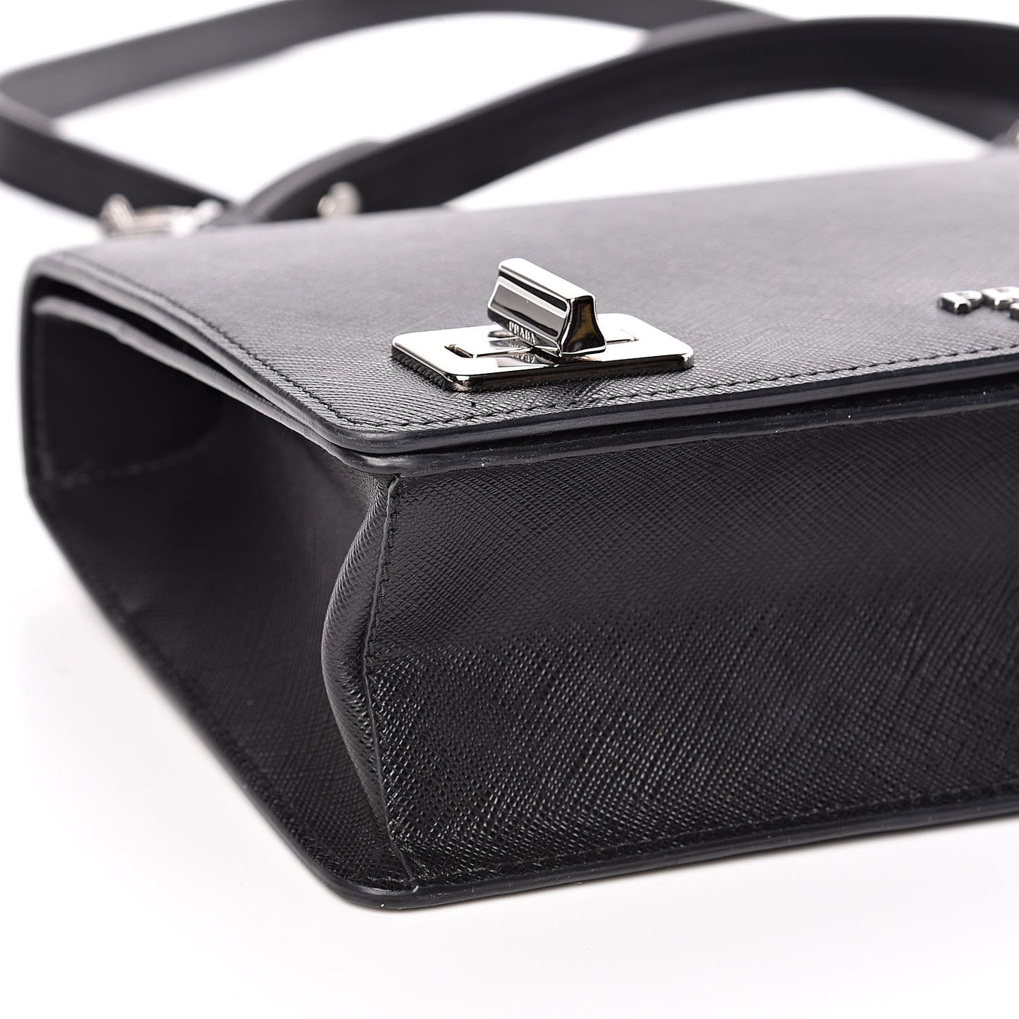 Saffiano Pattina Top Handle Flap Bag Black
