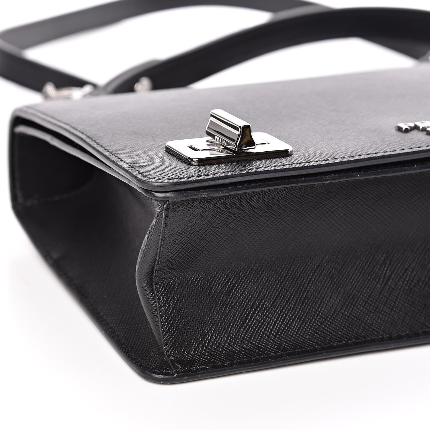 Prada Saffiano Pattina Top Handle Flap Bag Black 7 of 9