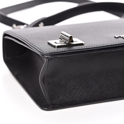 Prada Saffiano Pattina Top Handle Flap Bag Black 7 of 9