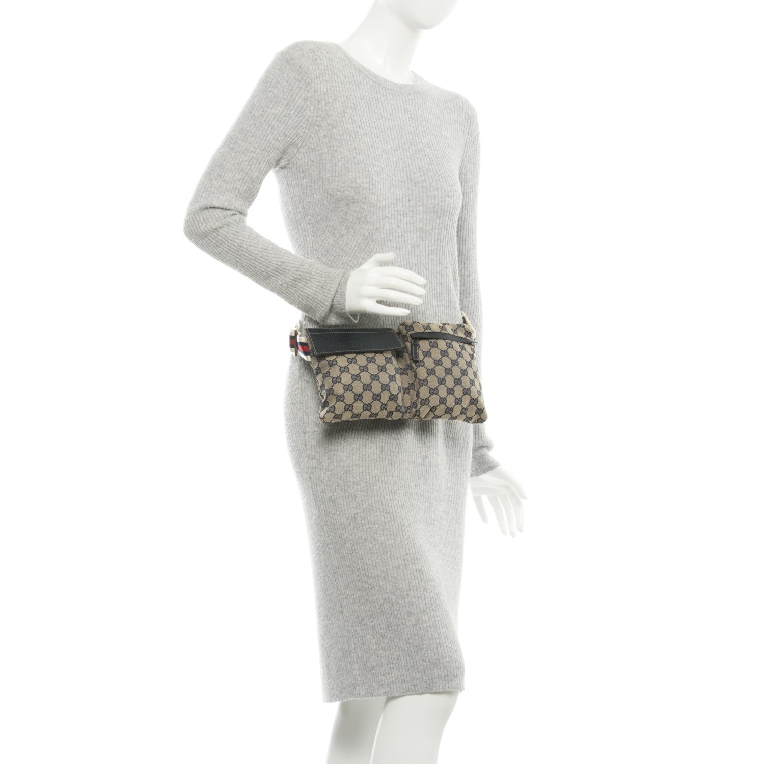 Gucci GG Monogram Web Double Pocket Belt Bag Navy 2 of 7