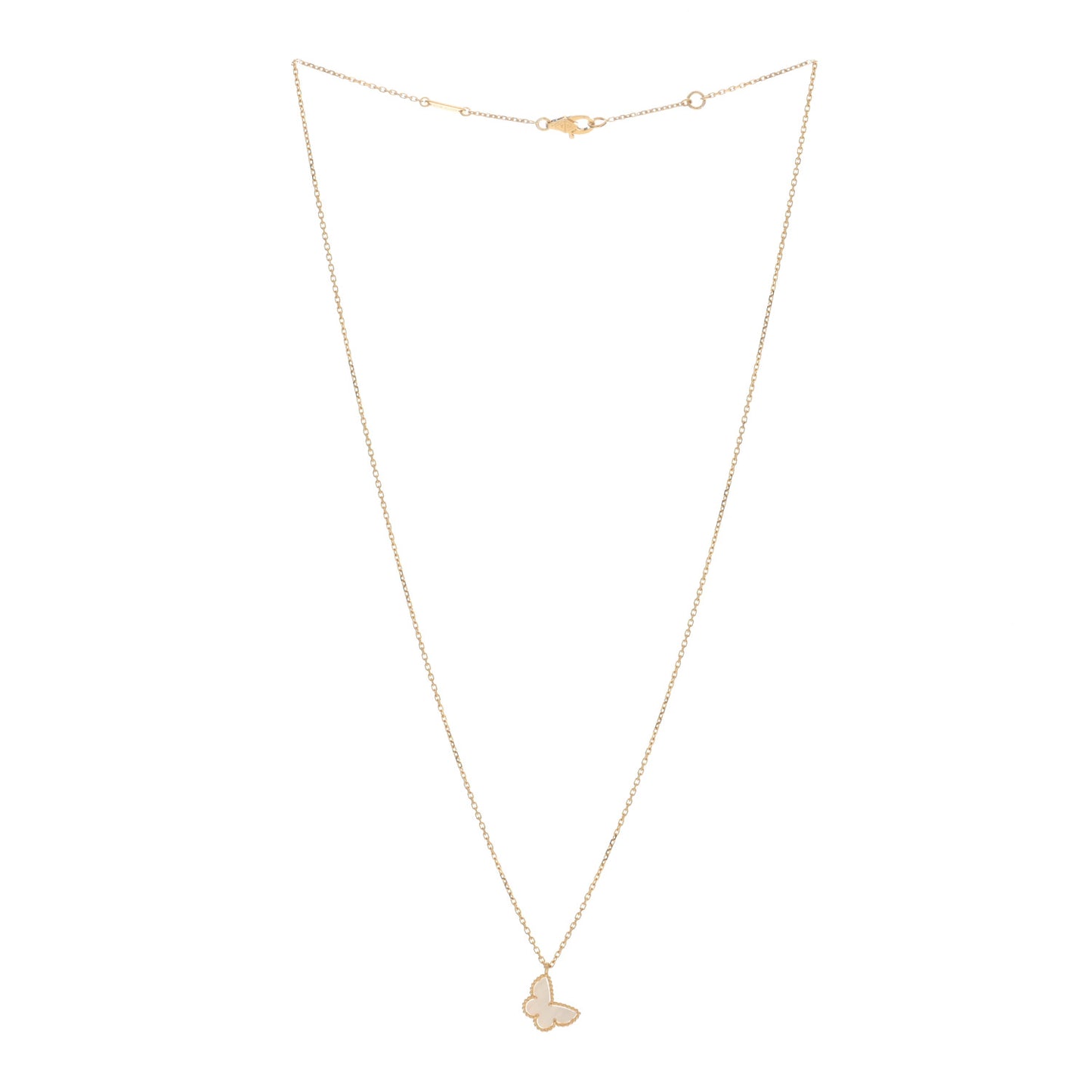 18K Yellow Gold Mother of Pearl Sweet Alhambra Butterfly Pendant Necklace