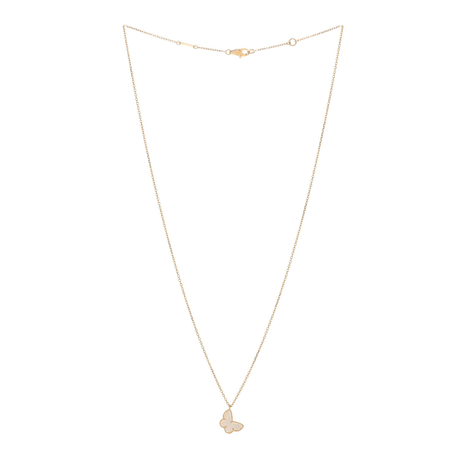 Van Cleef & Arpels 18K Yellow Gold Mother of Pearl Sweet Alhambra Butterfly Pendant Necklace 2 of 3