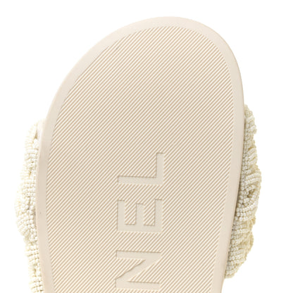 Chanel Lambskin Pearl Beaded Woven Slides 39 Beige 7 of 12