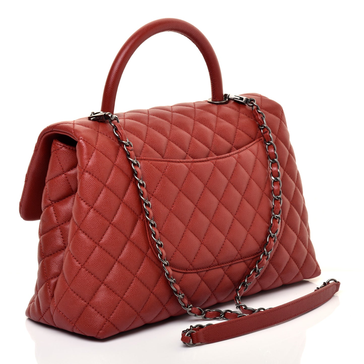 Caviar Quilted Medium Coco Handle Flap Dark Red