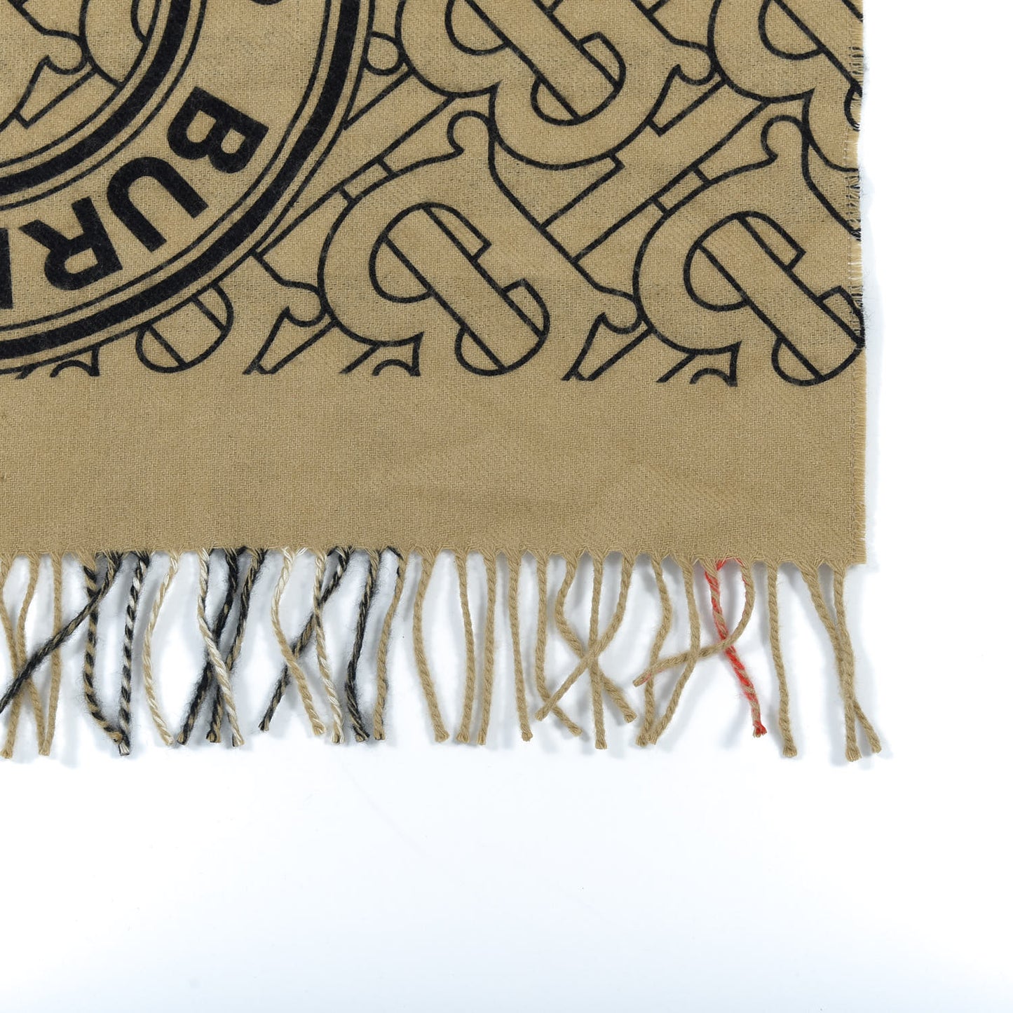 Cashmere Giant Check Monogram Reversible Fringe Scarf Archive Beige