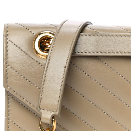 Saint Laurent Lambskin Matelasse Chevron Large Monogram Satchel Beige 14 of 15