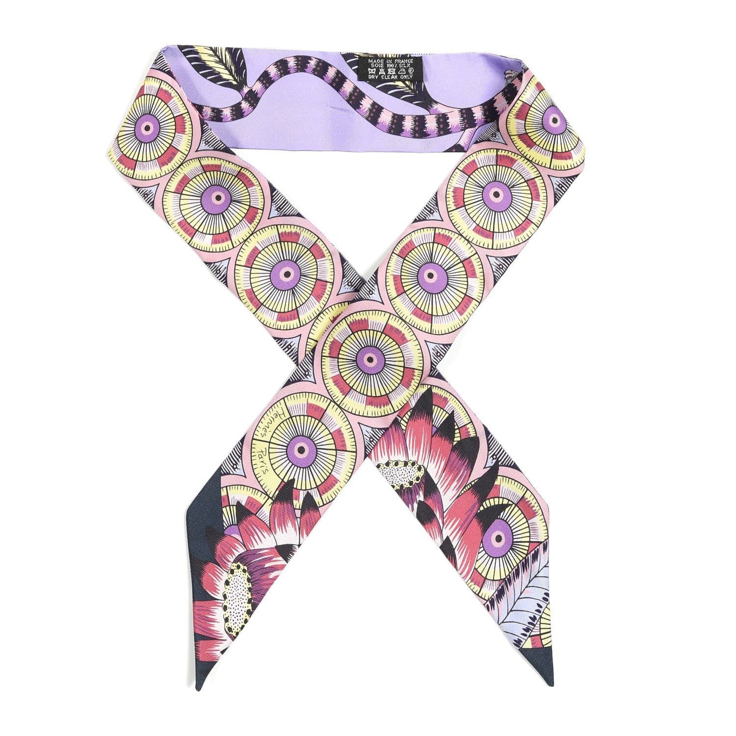 Hermes Silk Savana Dance Twilly Mauve Jaune Rose 1 of 4