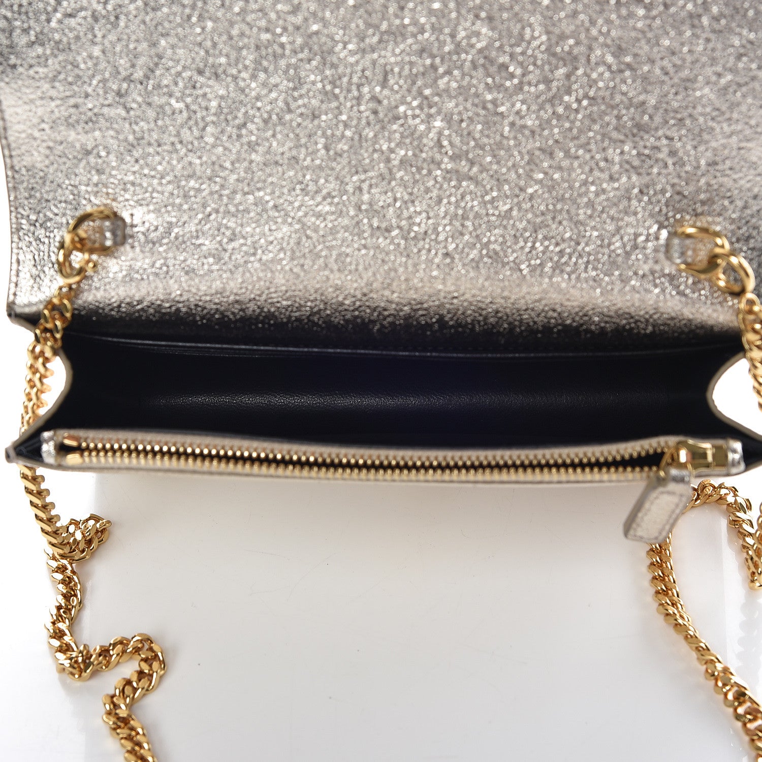 Saint Laurent Metallic Calfskin Classic Monogram Kate Tassel Chain Wallet Platine 5 of 11