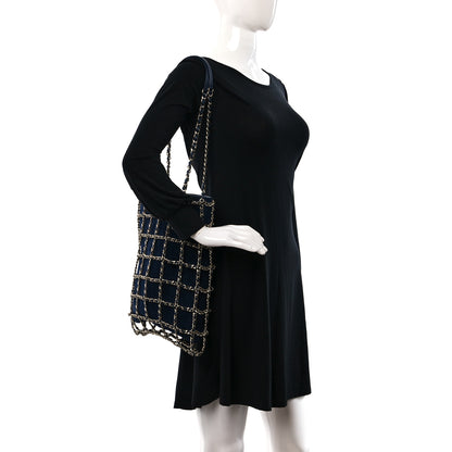 Chanel Suede Goatskin Large Shopping Chain Tote Navy Blue 2 of 9