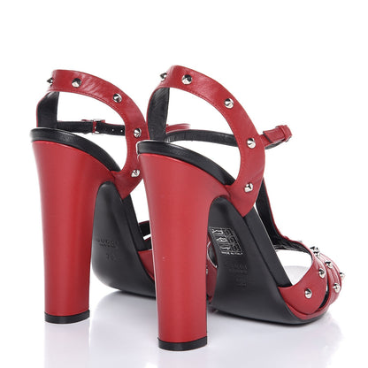 Gucci Nappa Studded Melville T-Strap Sandals 38 Rosso 4 of 8