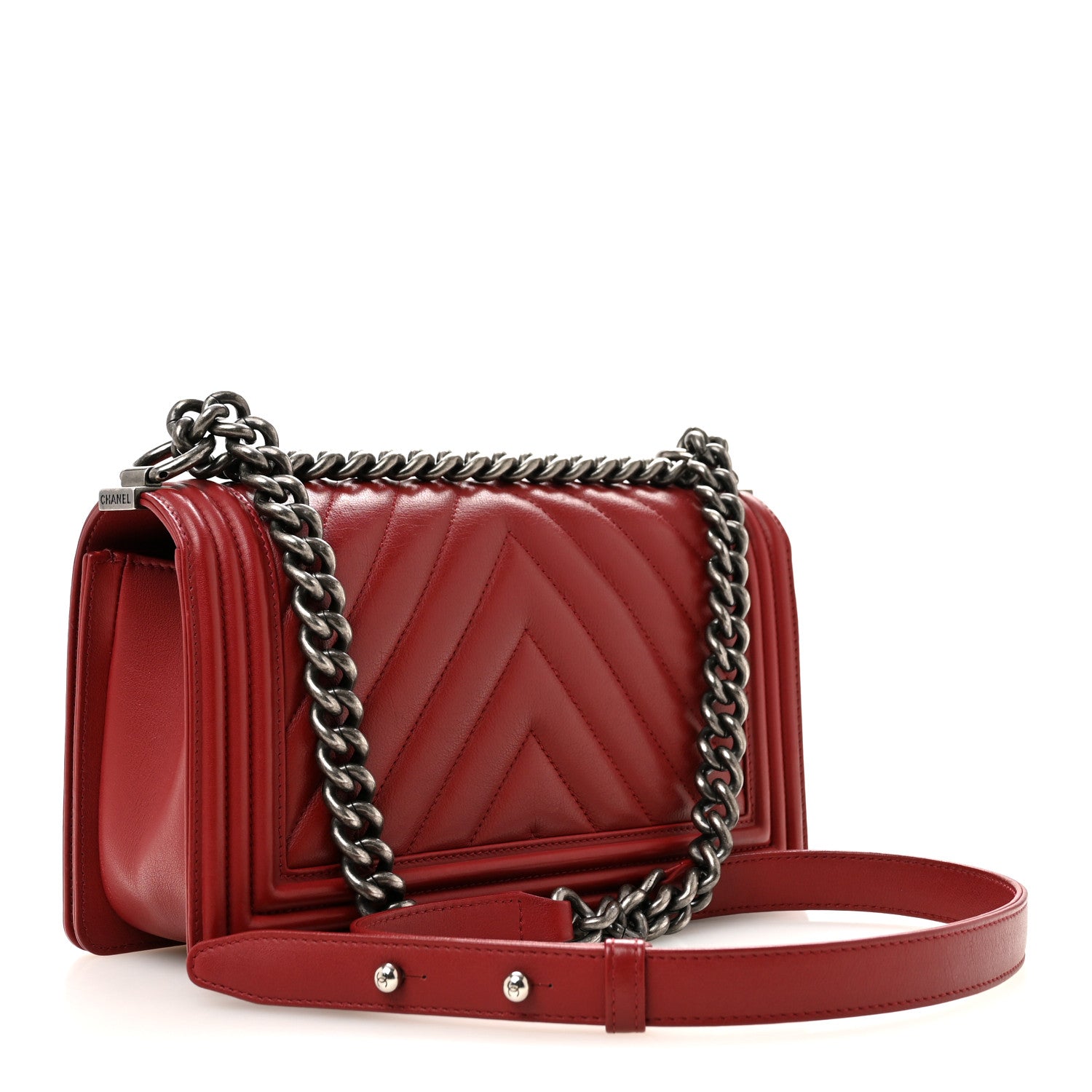 Chanel Calfskin Chevron Quilted Medium Boy Flap  Dark Red 3 of 14