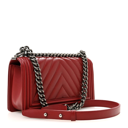 Chanel Calfskin Chevron Quilted Medium Boy Flap  Dark Red 3 of 14