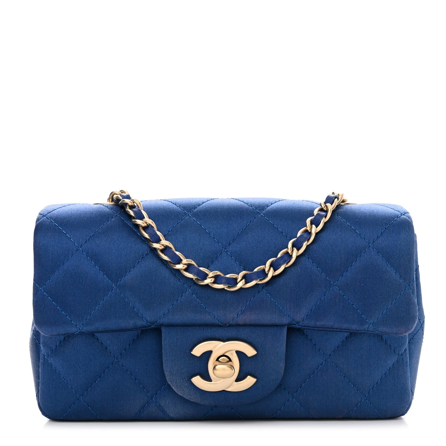 Satin Quilted Extra Mini Rectangular Flap Blue