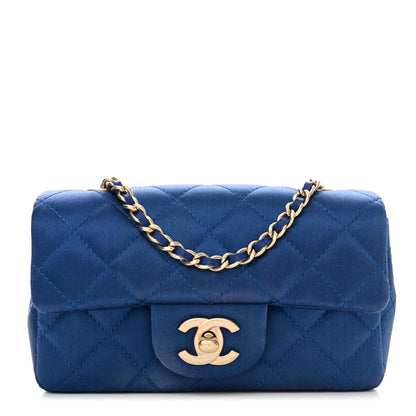 Chanel Satin Quilted Extra Mini Rectangular Flap Blue 1 of 13