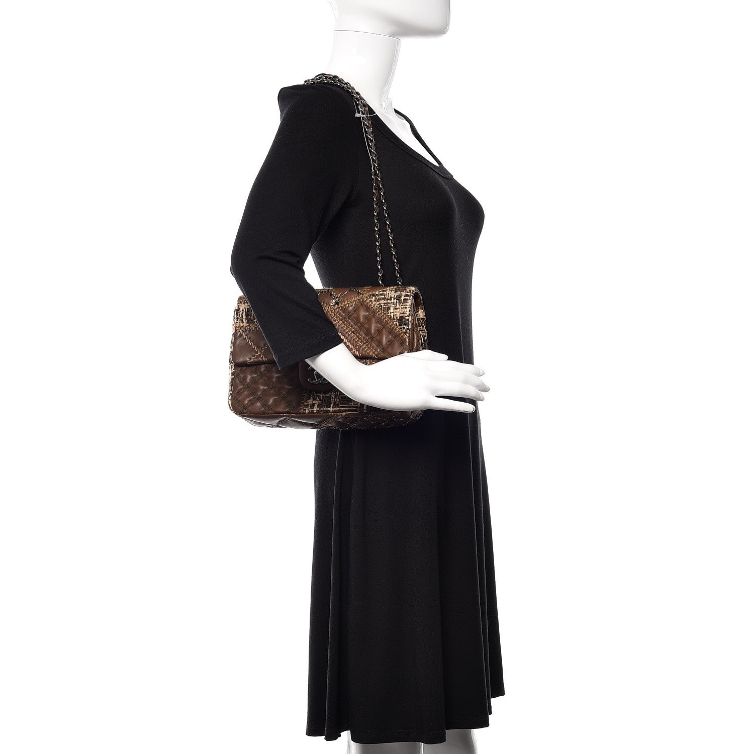 Chanel Lambskin Tweed Stitched Quilted Patch Medium Flap Brown 2 of 10