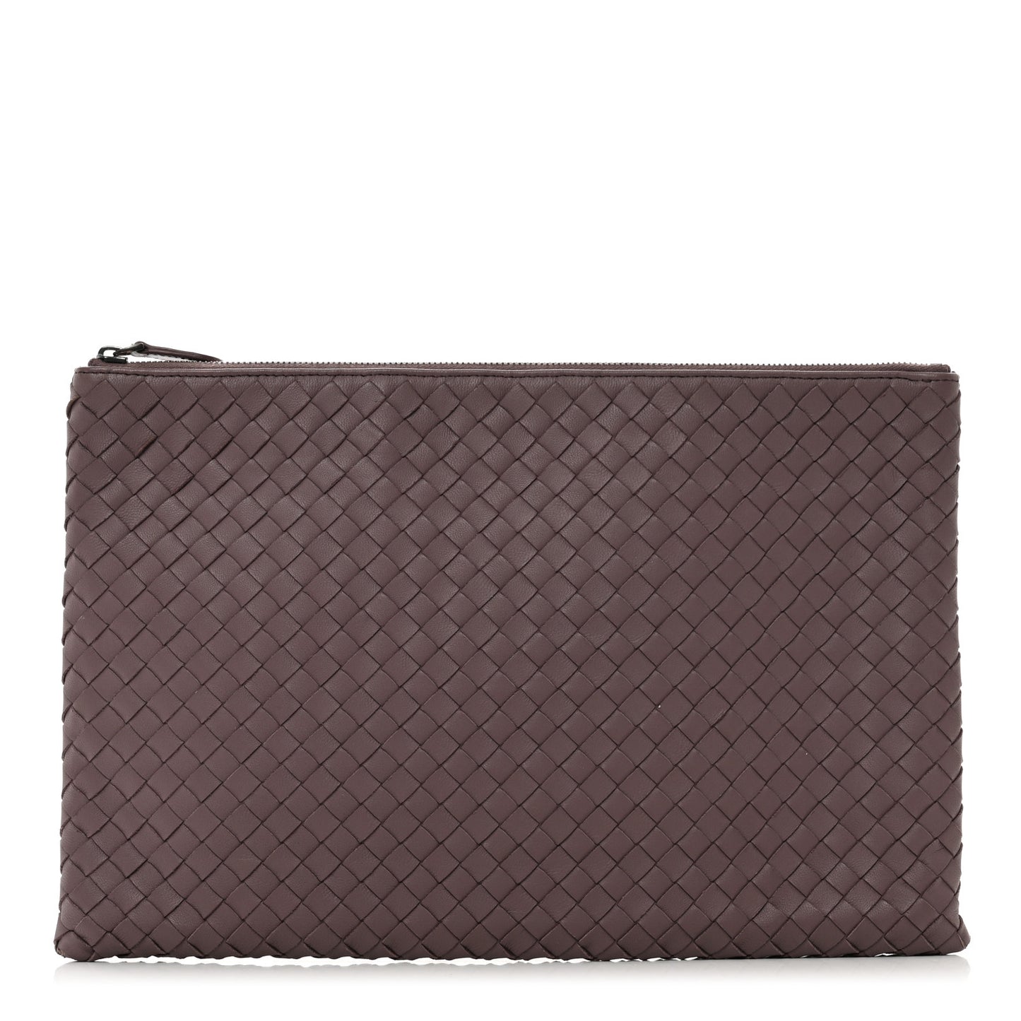 Nappa Intrecciato Large Flat Zip Billetto Pouch Brown