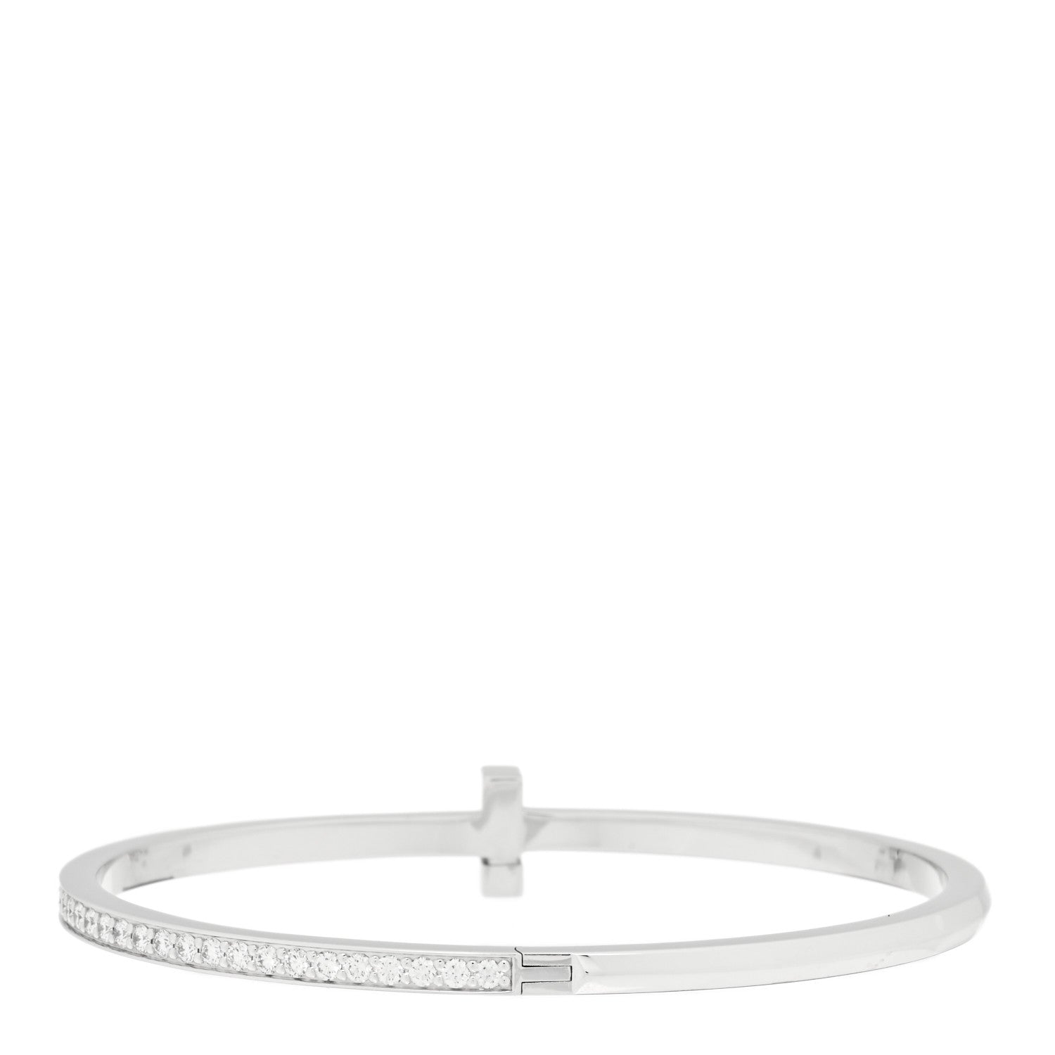 Tiffany 18K White Gold Diamond Narrow T1 Hinged Bangle Bracelet 2 of 3