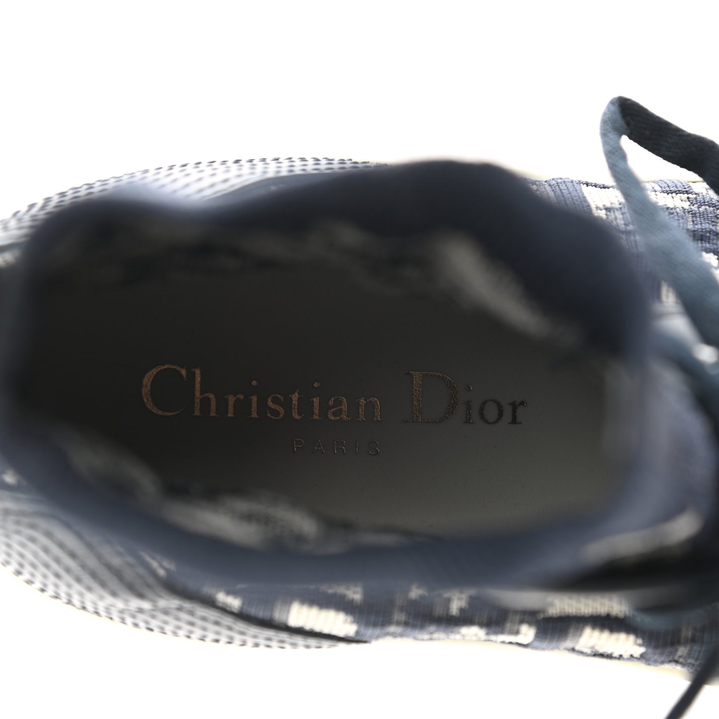 Technical Knit Calfskin Oblique Womens Walk'n Dior High Top Sneakers 40.5 Deep Blue