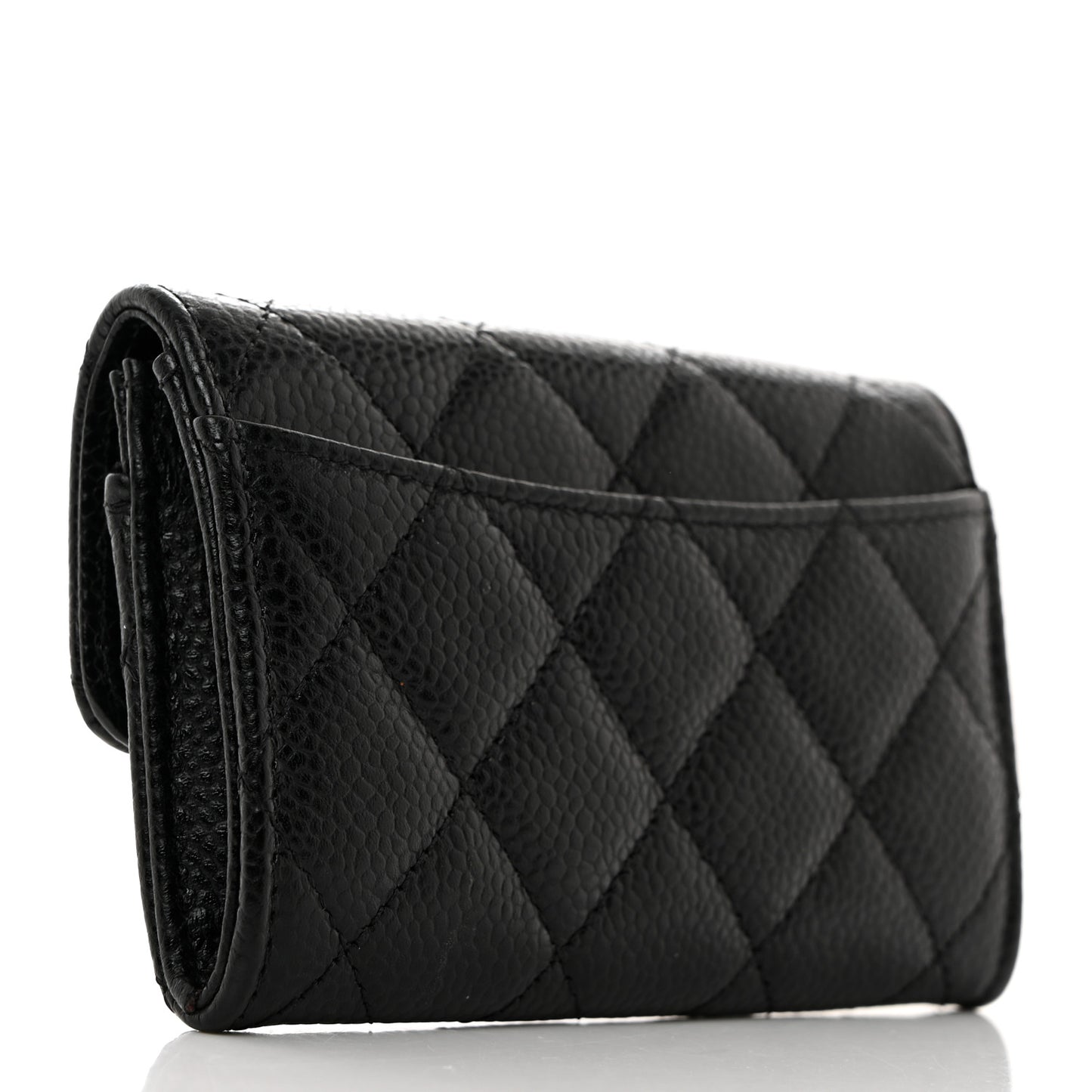 Caviar Quilted Flap Card Holder Wallet Black