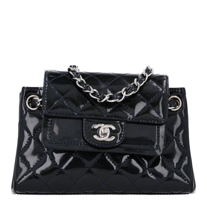 Chanel Patent Quilted Accordion Double Flap Navy Blue 1 of 10