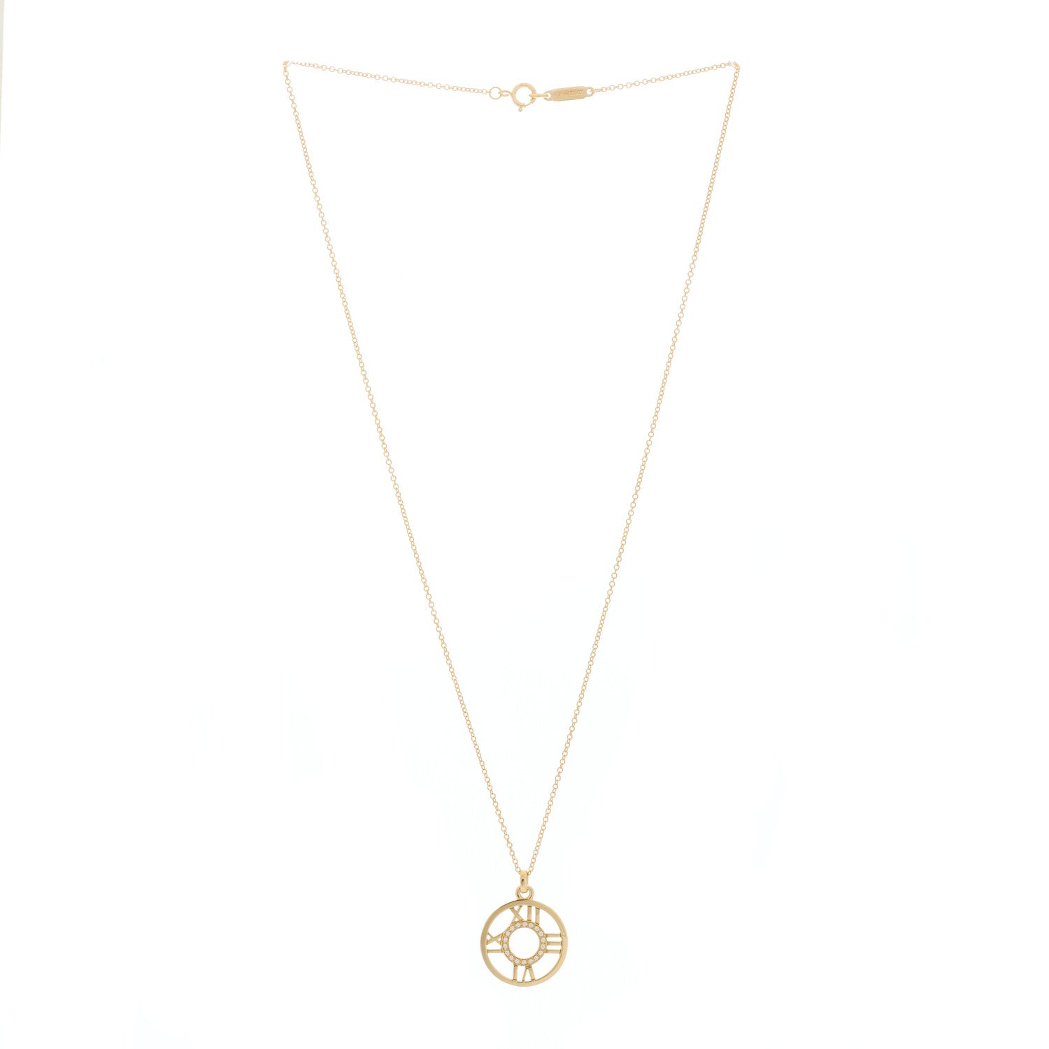 Tiffany 18K Yellow Gold Diamond Small Atlas Open Pendant Necklace 2 of 4