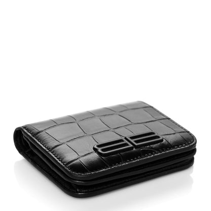 Balenciaga Extra Supple Calfskin Monochrome Crocodile Embossed Mini Gossip Zip Wallet Black 4 of 7