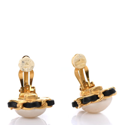 Chanel Pearl Lambskin Clip On Earrings Gold 3 of 4