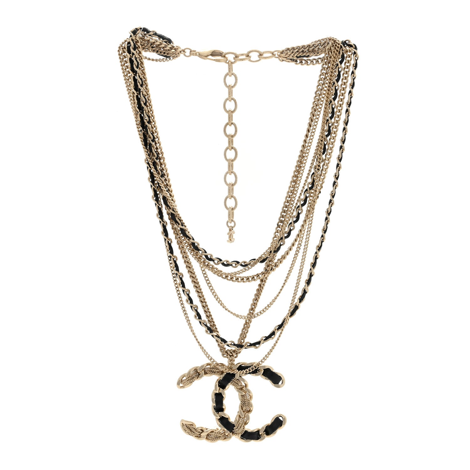 Chanel Lambskin Chain CC Multi Strand Necklace Gold Black 3 of 4