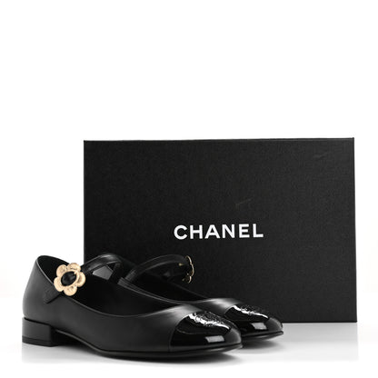 Chanel Lambskin Patent Cap Toe Mary Jane Flats 36 Black 10 of 10