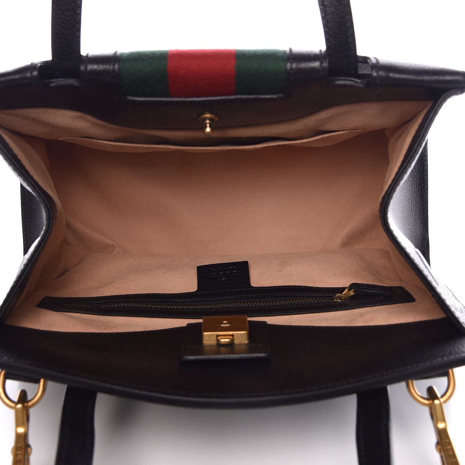 Gucci Grained Calfskin Web Crystal Butterfly Stripe Medium Totem Top Handle Bag Black 6 of 13