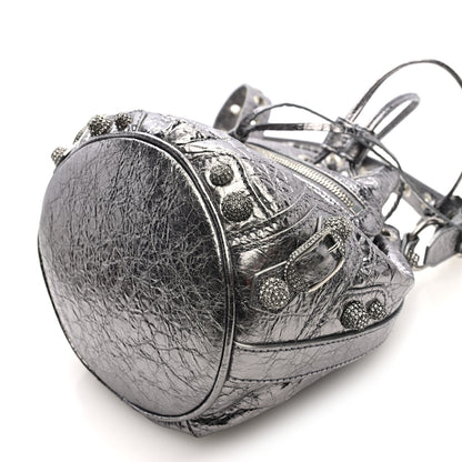 Balenciaga Metallic Agneau Arena Crystal Le Cagole Bucket Bag XS Silver 10 of 10