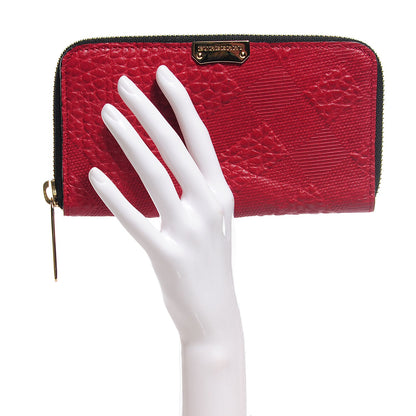 Burberry Grainy Calfskin Check Embossed Elmore Zip Around Wallet Red 2 of 9