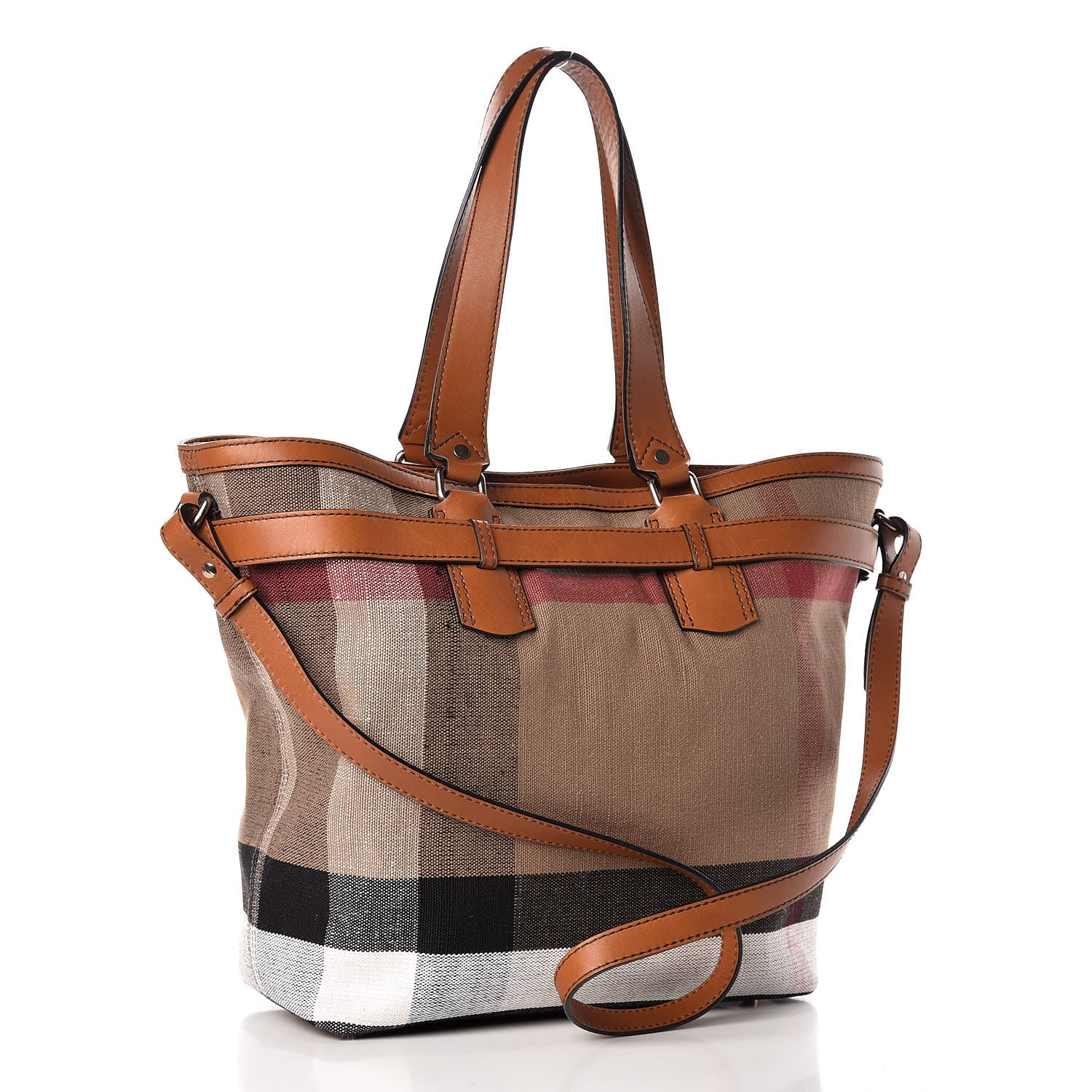 Burberry Canvas Mega Check Medium Traveler Tote Saddle Brown 4 of 11