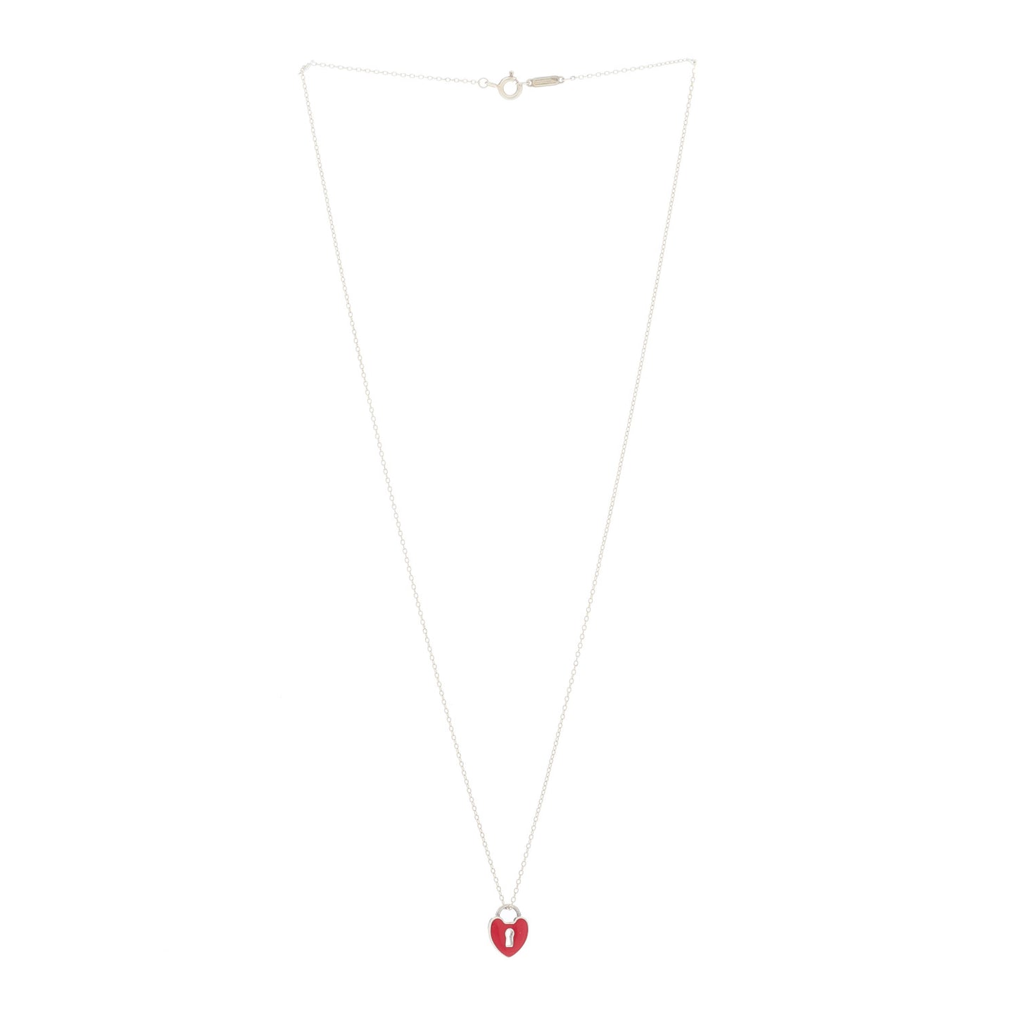 Sterling Silver Enamel Heart Lock Pendant Necklace Red