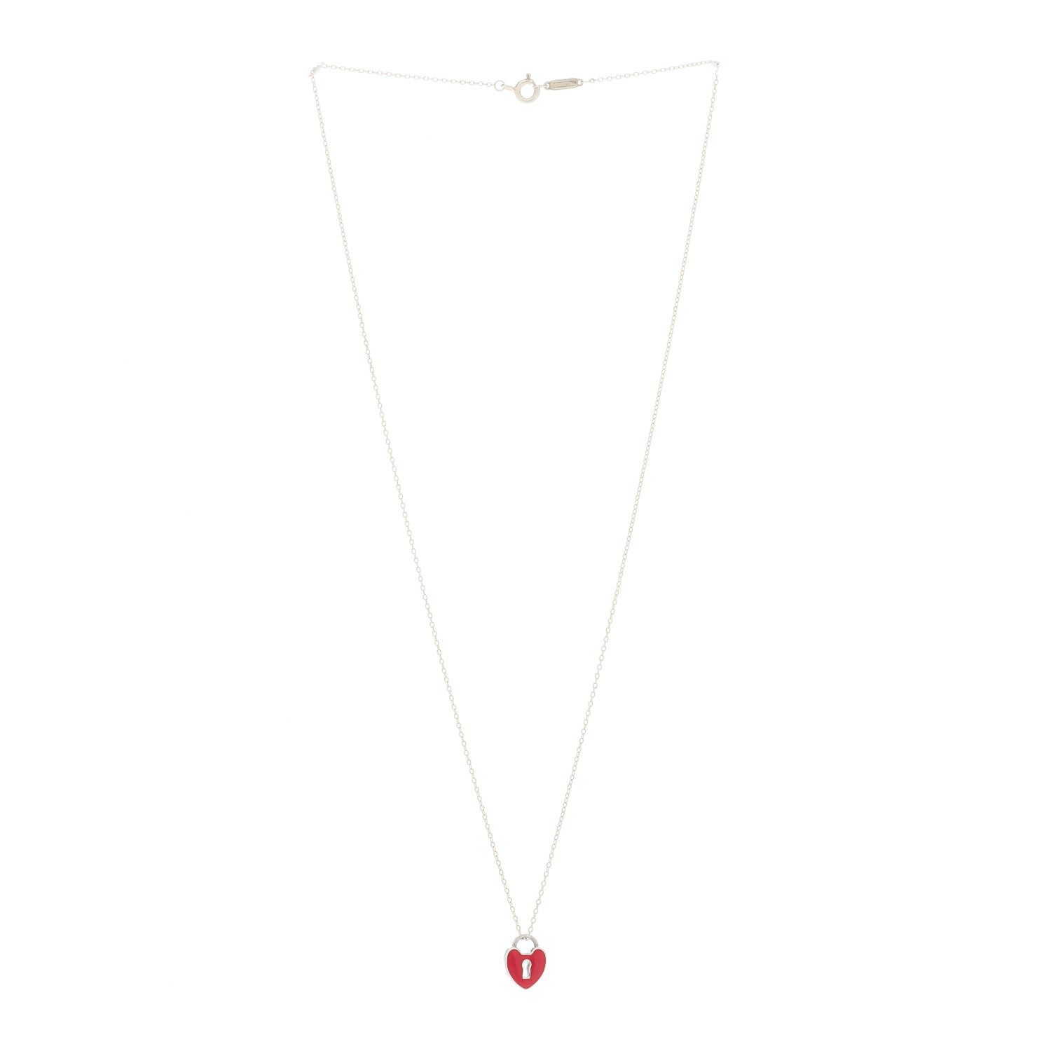 Tiffany Sterling Silver Enamel Heart Lock Pendant Necklace Red 2 of 6