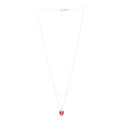 Tiffany Sterling Silver Enamel Heart Lock Pendant Necklace Red 2 of 6