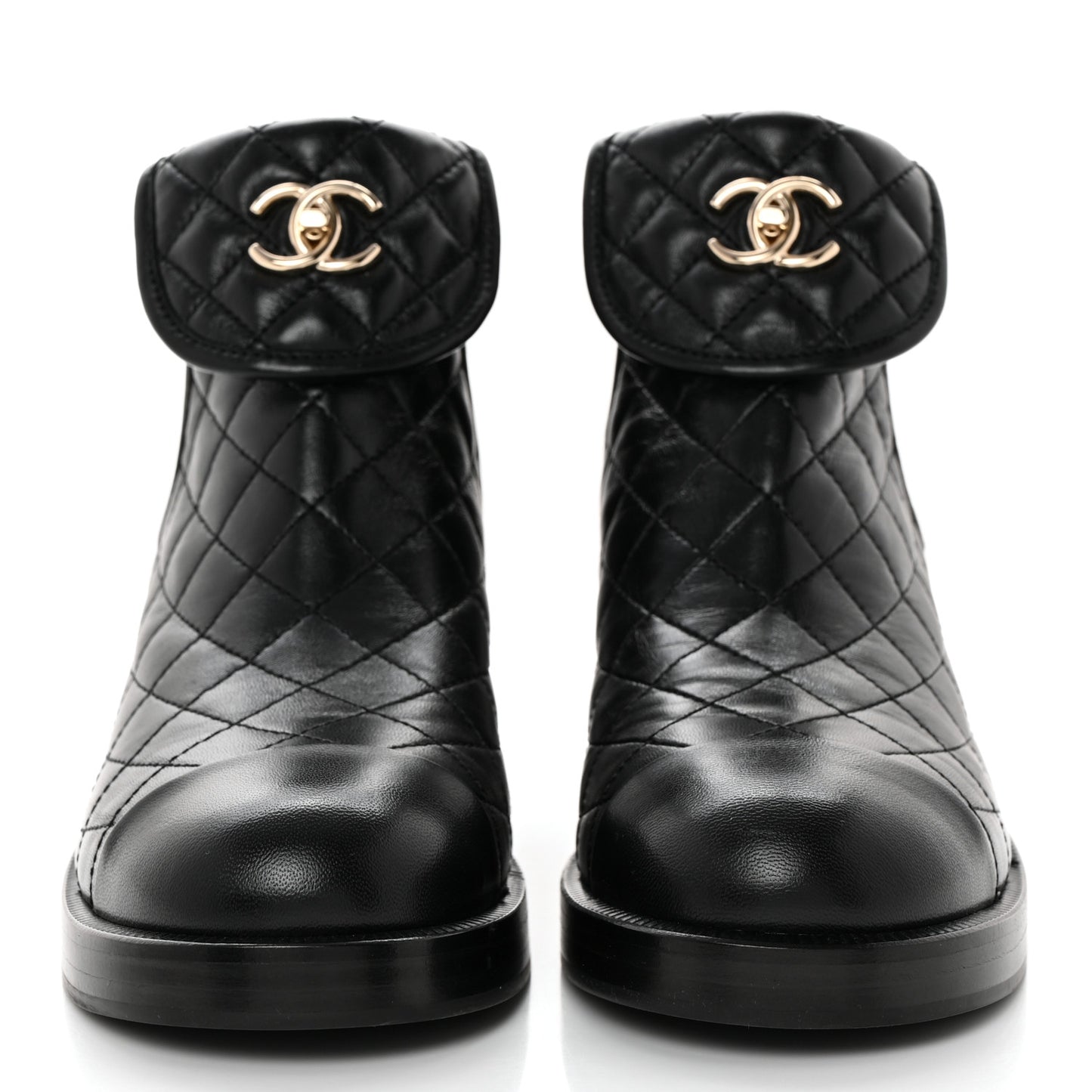 Lambskin Quilted Cap Toe CC Turnlock Booties 40 Black